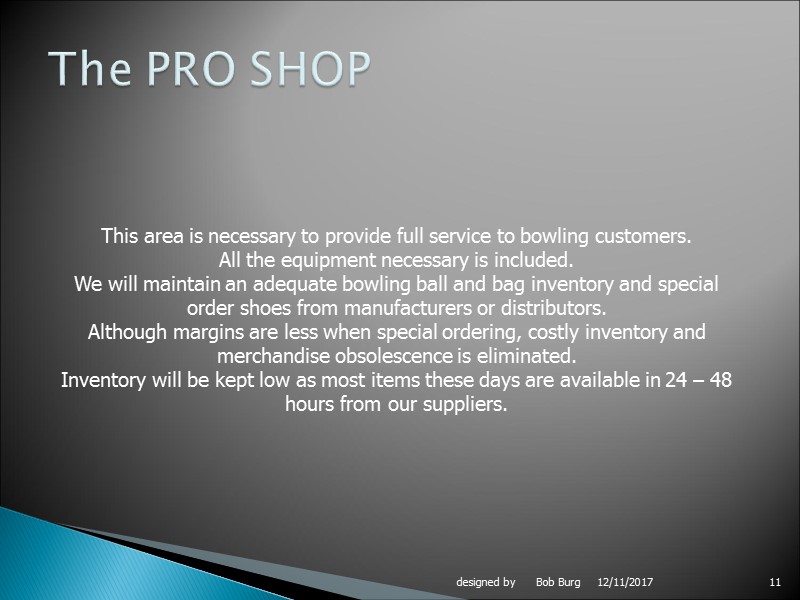 12/11/2017 designed by      Bob Burg 11 The PRO SHOP